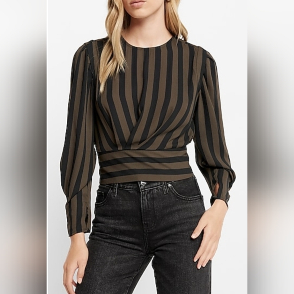 Express Striped Long Sleeve Top, XS